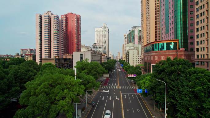 长沙八一路城市街道航拍