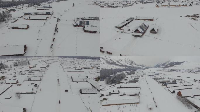 航拍新疆禾木村冬季雪景4K视频