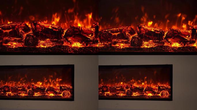 温暖的壁炉火焰特写
