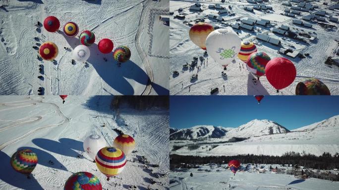 航拍新疆喀纳斯冬季热气球2.7K视频