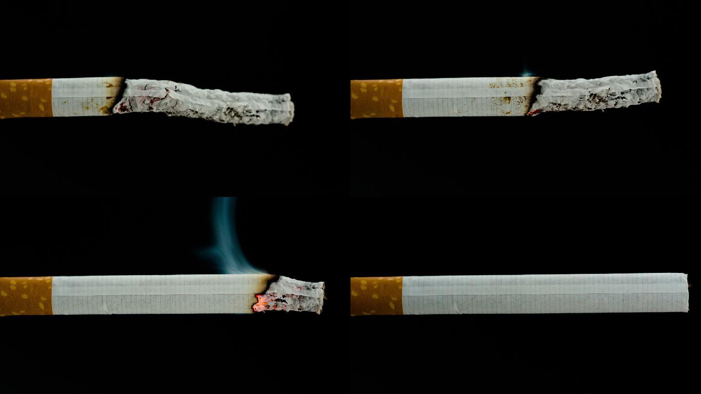 香烟反向燃烧延时摄影，在黑色背景下