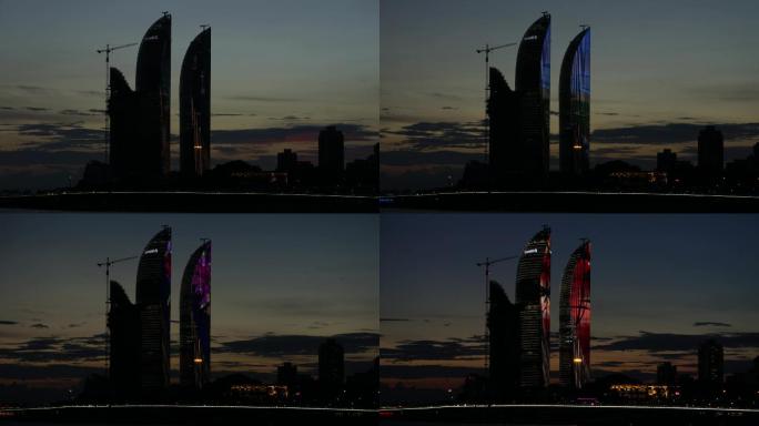 厦门双子塔延时拍摄 夜景夕阳