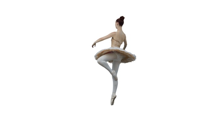 一个西方女舞者跳芭蕾慢动作，在白色背景下