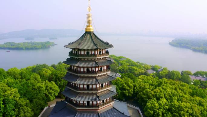 杭州西湖十景雷峰夕照雷峰塔航拍