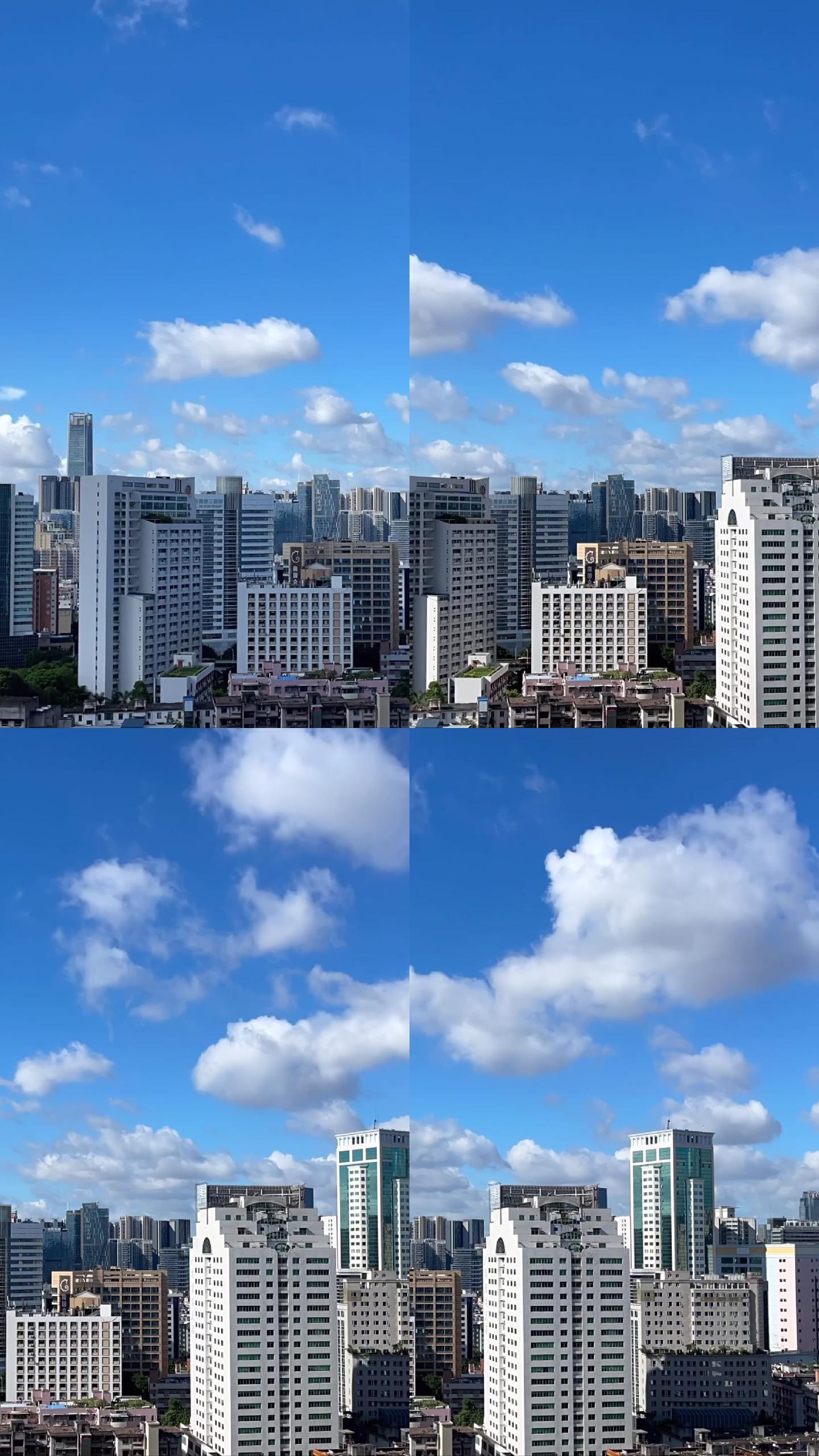 城市建筑群上白云浮动 竖屏移动延时