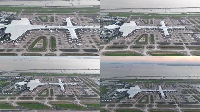 高空俯瞰深圳宝安机场总体造型如深海飞鱼2