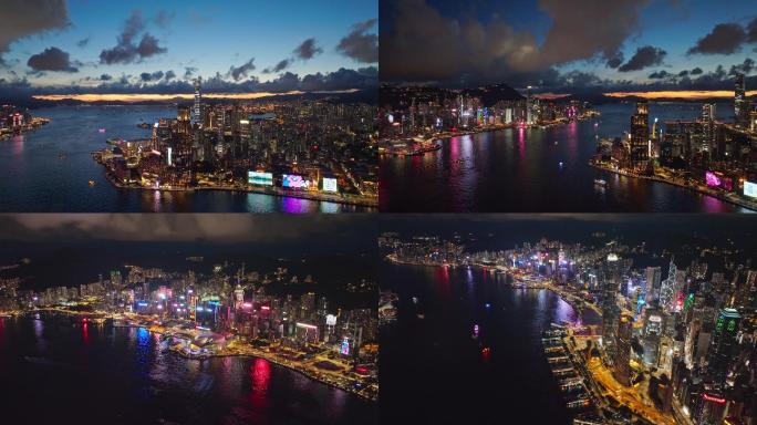 中国香港维多利亚港夜景航拍素材香港回归
