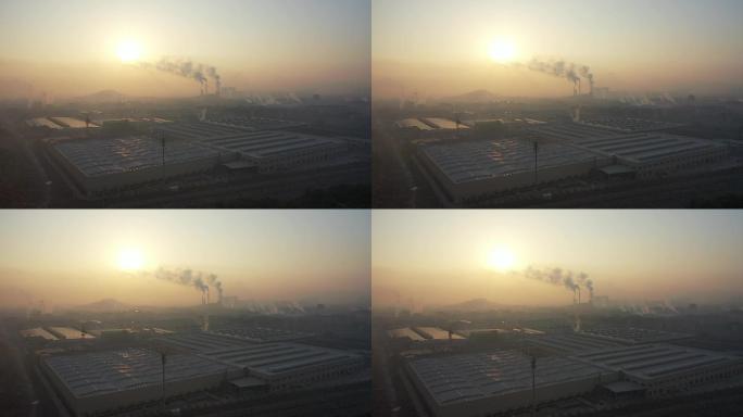 早晨工厂航拍烟雾大气污染