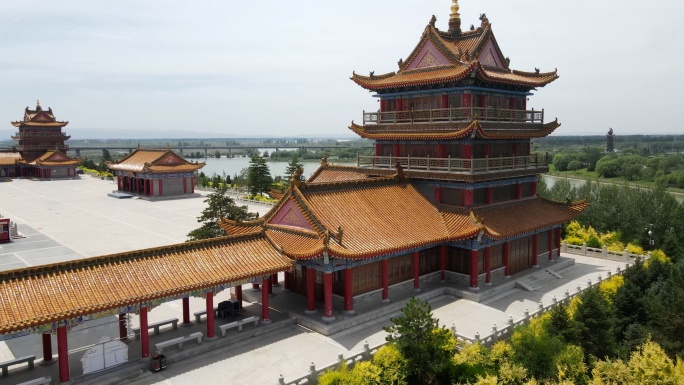 中国传统古建筑航拍恢弘楼宇
