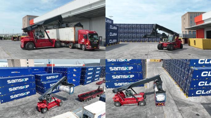 南通长江码头港口航拍集装箱运输装卸延时