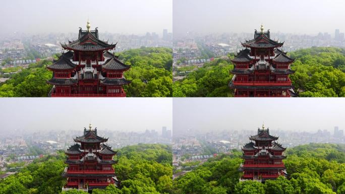 杭州西湖十景吴山天风城隍阁楼航拍