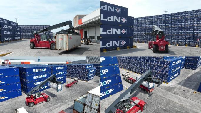 南通长江码头港口航拍集装箱装卸4K素材