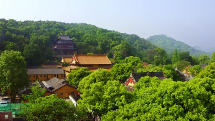 杭州西湖十景南屏晚钟净慈寺院航拍