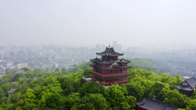 杭州西湖十景吴山天风城隍阁楼航拍