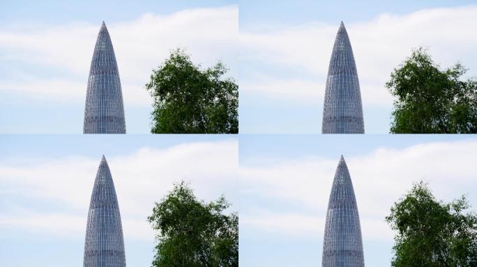 4K正版-实拍蓝天白云下的春笋大厦