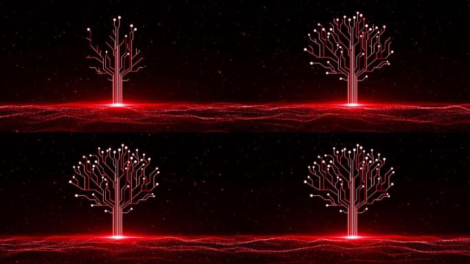 4K红色粒子海洋大树生长