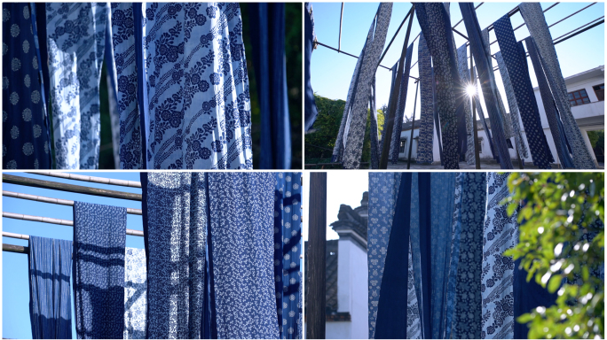 蓝印花布 染布工艺 晾晒花布