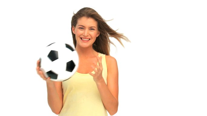 拿着足球的女人足球宝贝模特美女玩足球