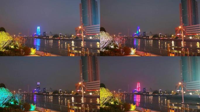 4K宁波三江口地标与灯景色彩