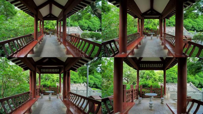 中式园林庭院长廊石桌石凳