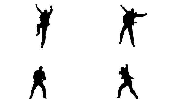 一个男人的剪影在一个白色背景的慢动作跳跃