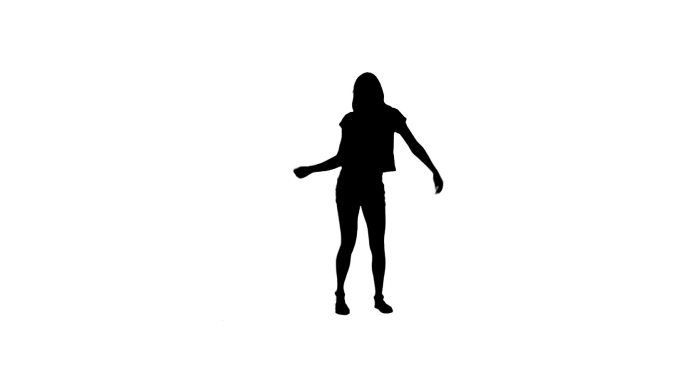 一个女人的剪影独自在白色的背景下跳舞