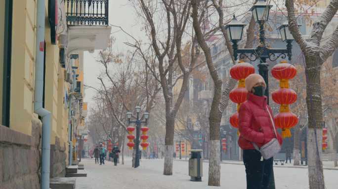 哈尔滨中央大街冬季人流延时