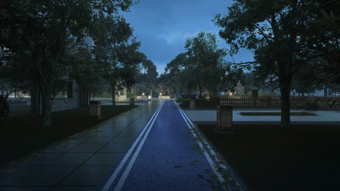 三维夜景开灯动画人行跑道