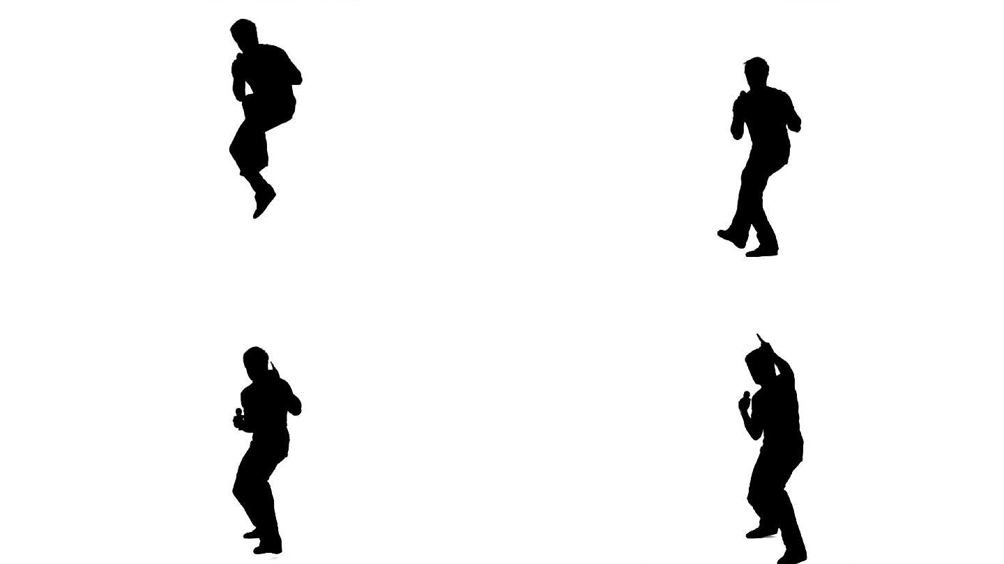 一个男人跳跃剪影慢镜头，在白色背景下