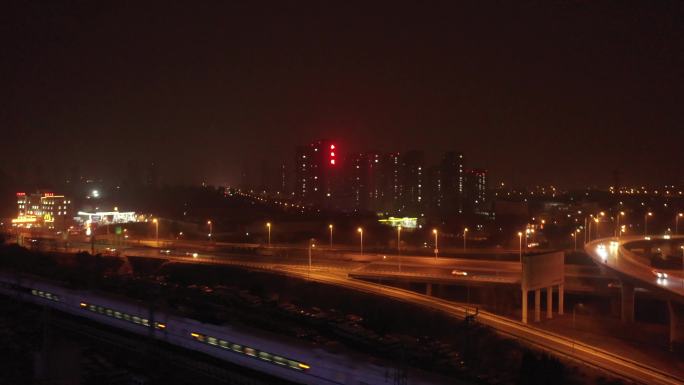 大连北站夜景延时 大连城市交通夜景航拍