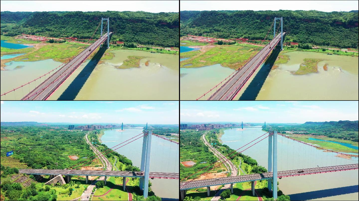 宜宾南溪长江大桥航拍高速河流