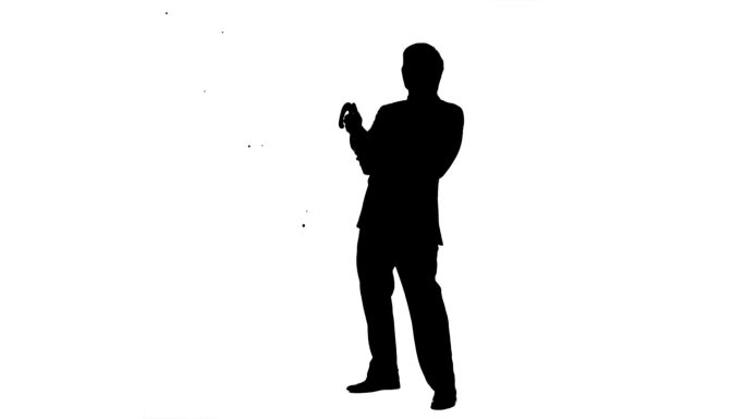 一个开香槟的男人剪影慢镜头，在白色背景下