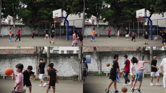 孩子学生在篮球场打篮球4k