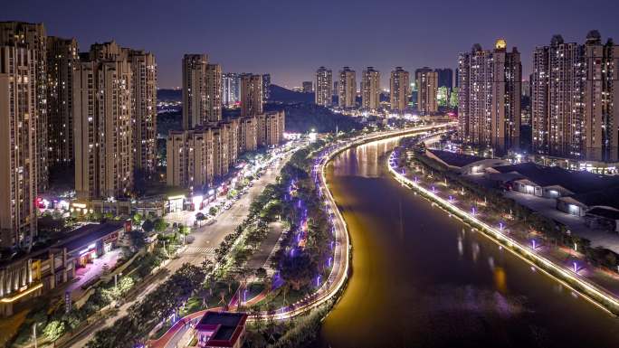 滨江天河 4k 航拍延时 夜景 西往东