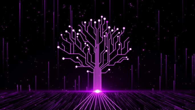 4K紫色粒子光线大树生长