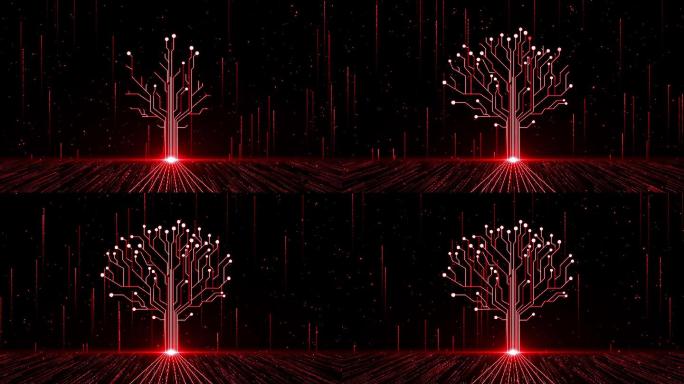 4K红色粒子光线大树生长-