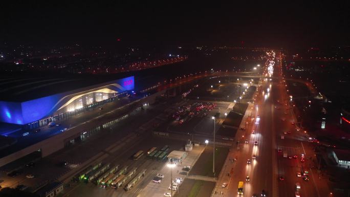 大连北站航拍 大连城市车流延时 夜景