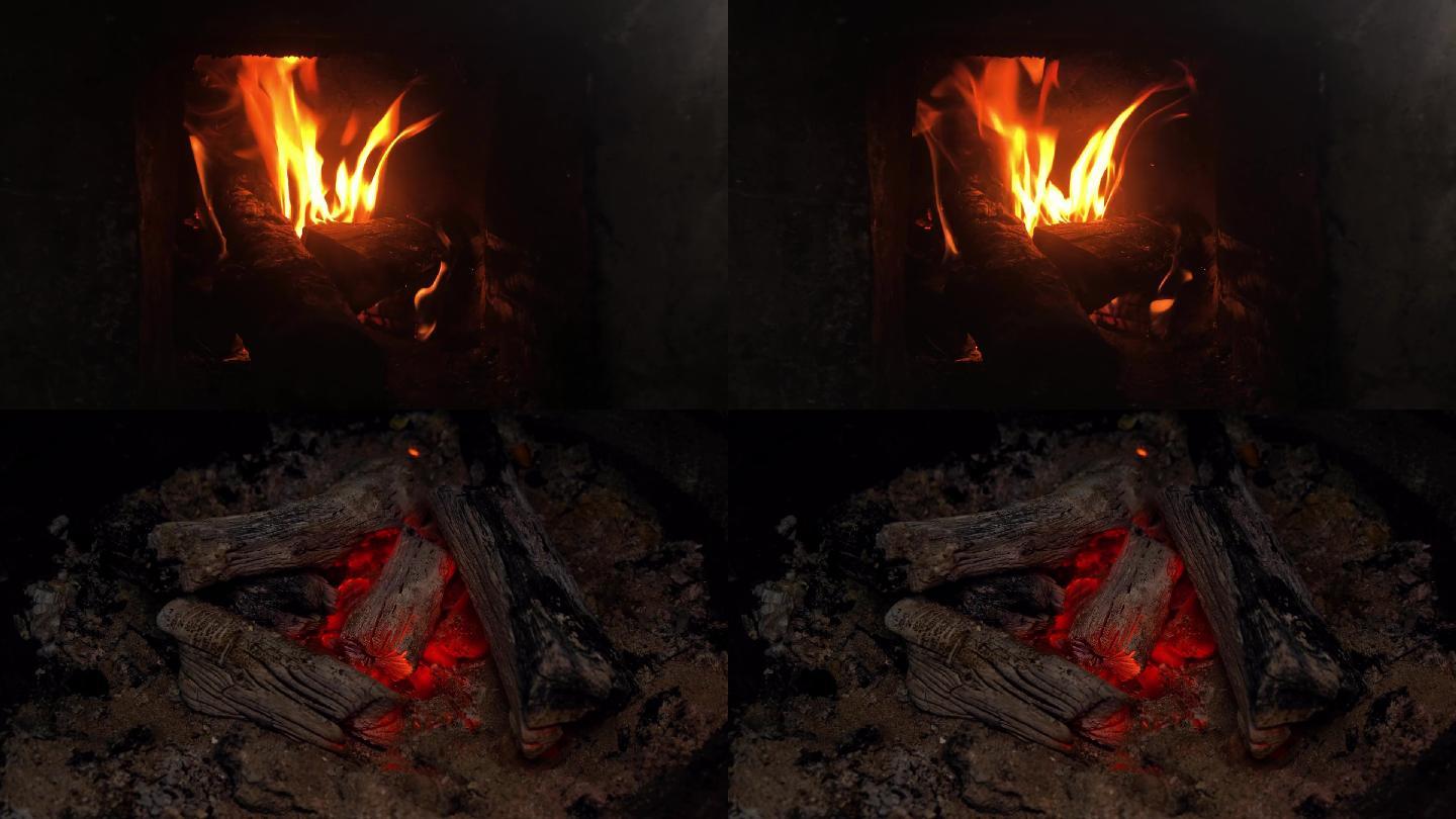 烧柴火和炭火素材