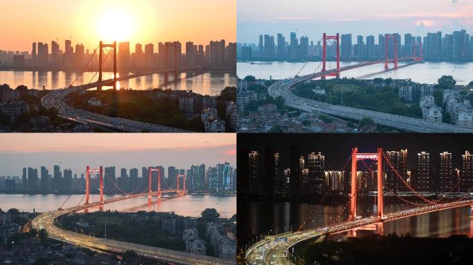 武汉鹦鹉洲长江大桥日落夕阳