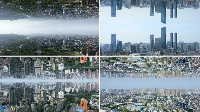 4K_城市镜像抽象城市折叠城市
