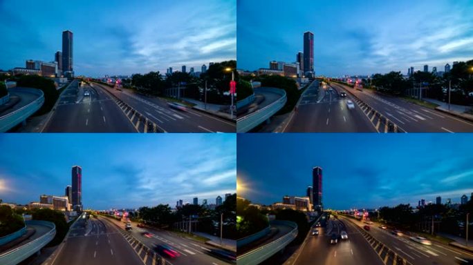 城市快速道日转夜延时摄影