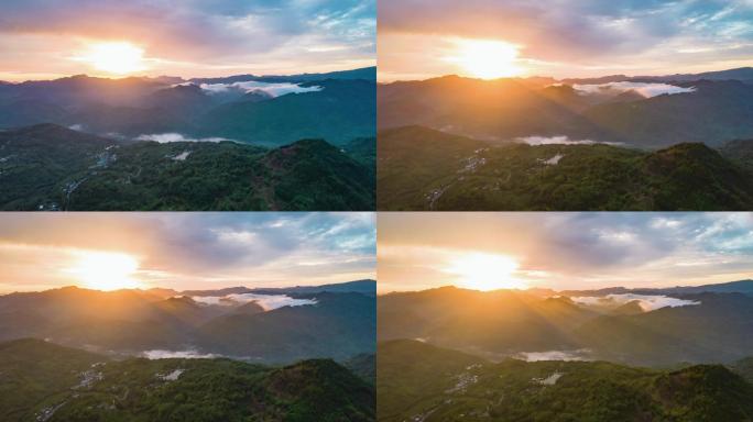 震撼大气日出群山自然风光阳光撒向大地