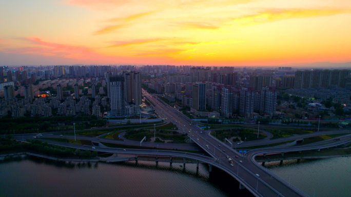 南京路桥城市夕阳航拍