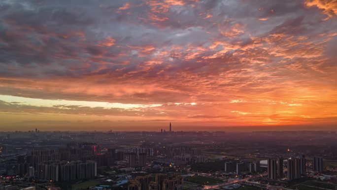 成都城市全景日出朝霞