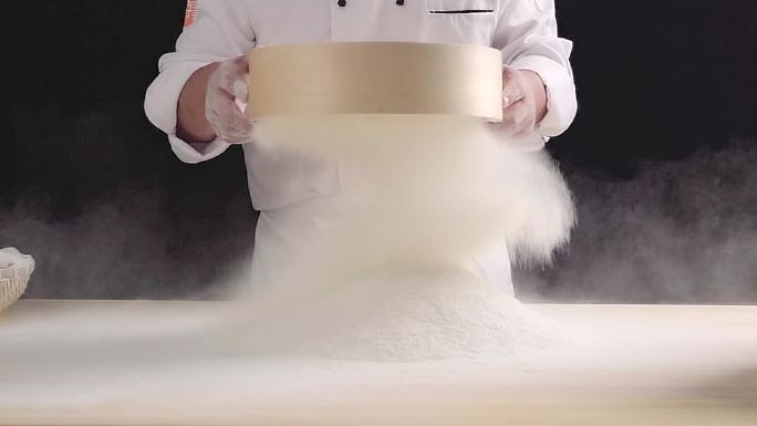 厨师 面粉加水 筛面 和面全程