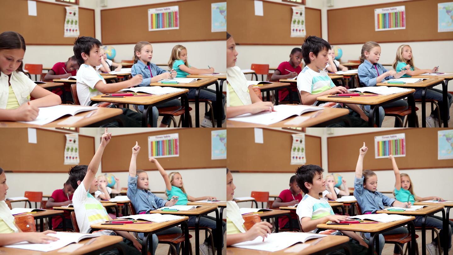 学生们在教室里双手合十