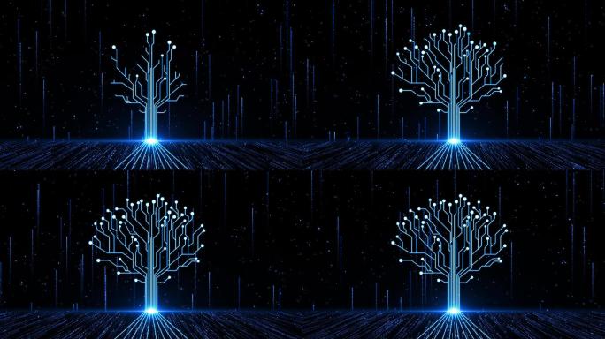 4K蓝色粒子光线大树生长