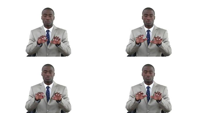 一个虚拟打字的非洲男性，在白色背景下