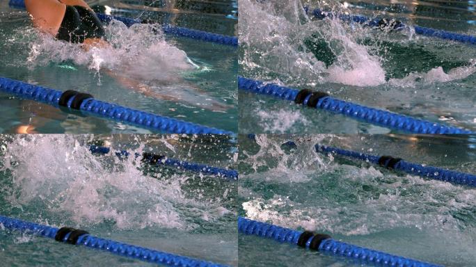 适合女性游泳运动员潜入游泳池的慢动作