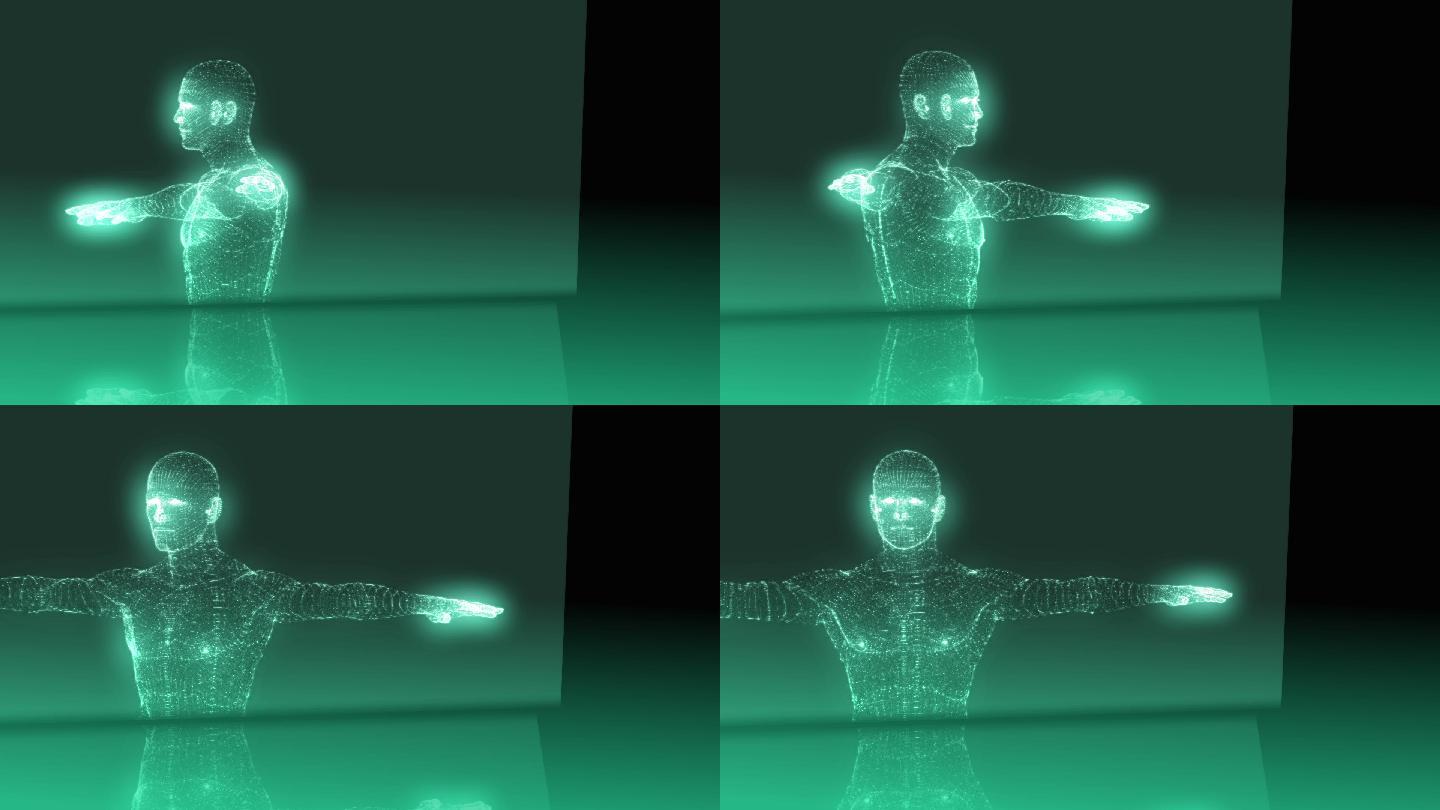 医学动画与维特鲁威人图形在绿色和黑色的背景